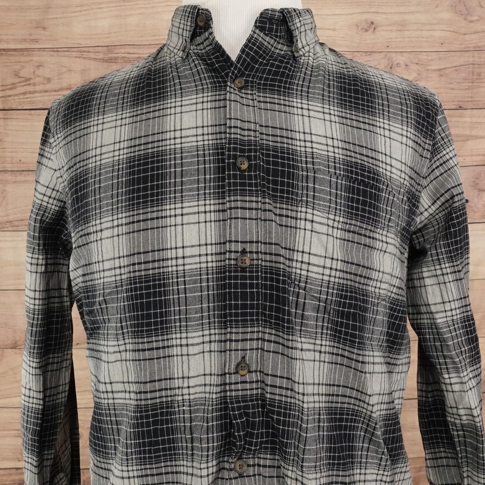 Club Room Shirt Mens L Gray Plaid Long Sleeve Button-Up Flannel Stretch Casual